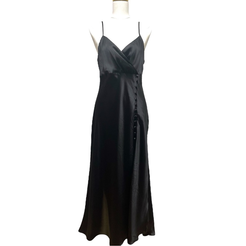 Zara Elegant Black Satin Gown Slip Spaghetti Strap Dress Sz XL